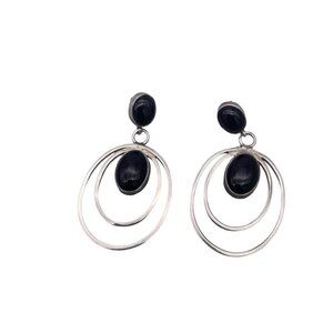 LMC 925 Sterling Silver Black Onyx Dangle Drop Earrings